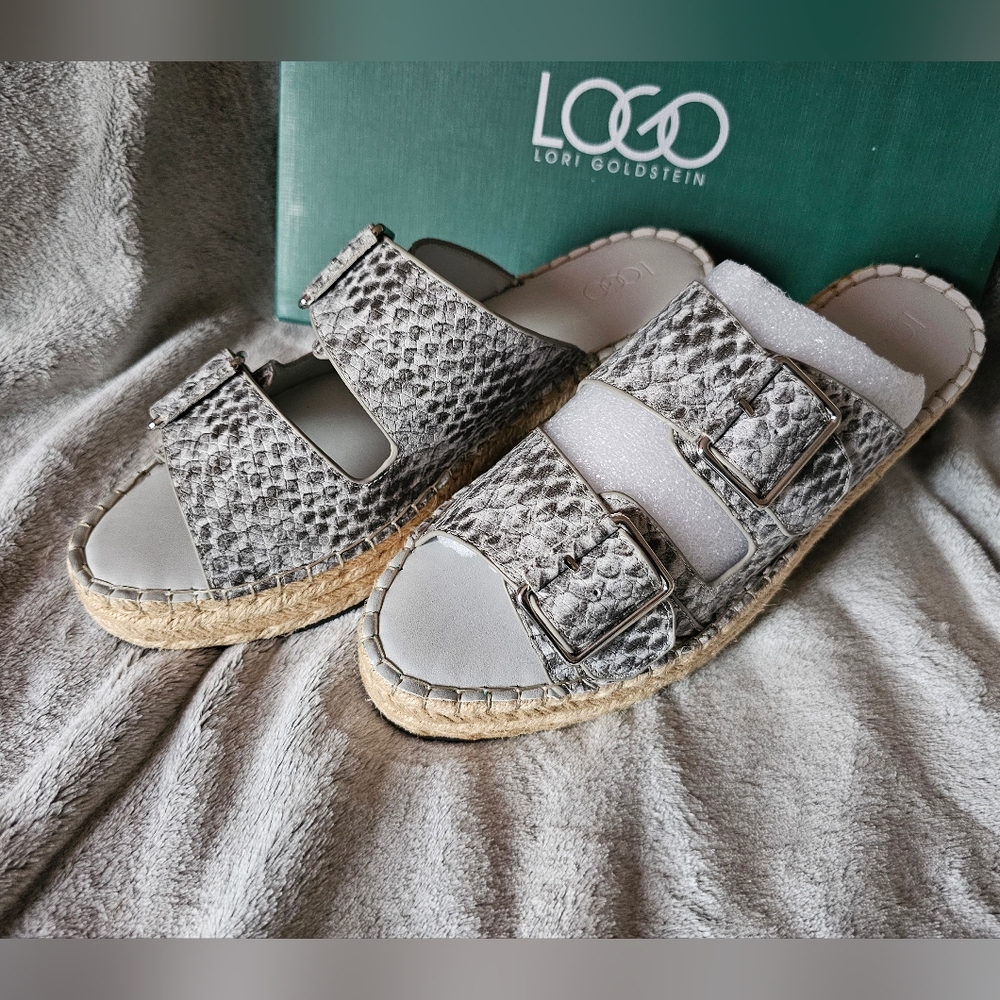 LOGO Lori Goldstein Espadrille Sandal Lindsay Leather Snake Skin Open Toe Sz 8.5